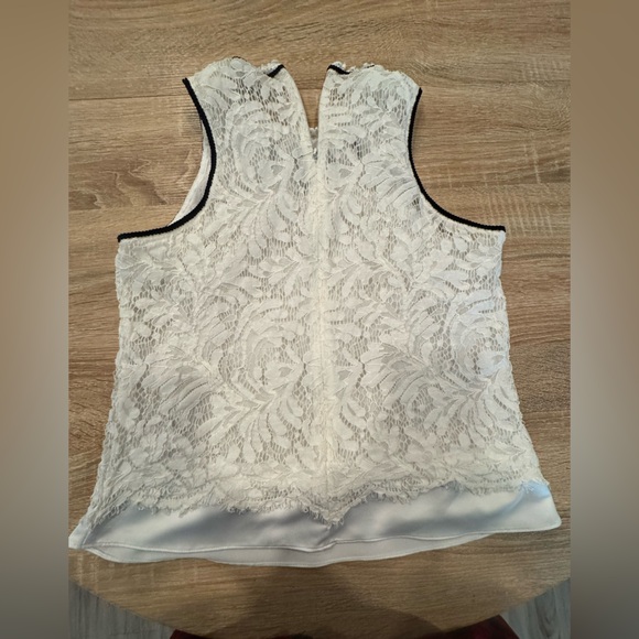White Lace Sleeveless Top with Black Trim - Picture 4 of 10
